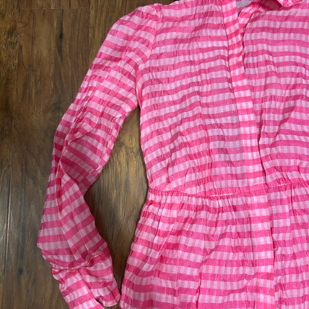 Taylor Long Sleeve Gingham Print l Dress in Pink and White Front Button closure - Picture 4 of 8